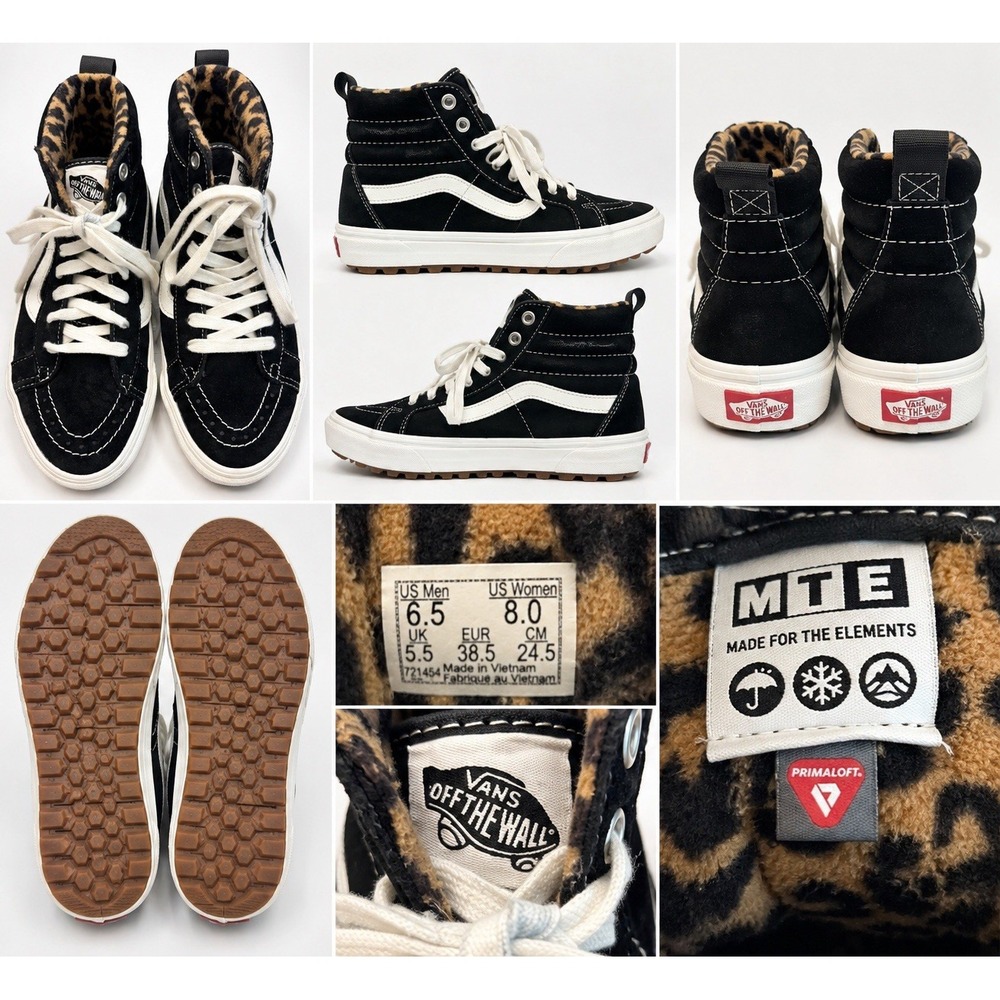 Vans Sk8-Hi MTE-1  Womens 8 Black Suede Leopard PrimaLoft Shoes Skater Goth